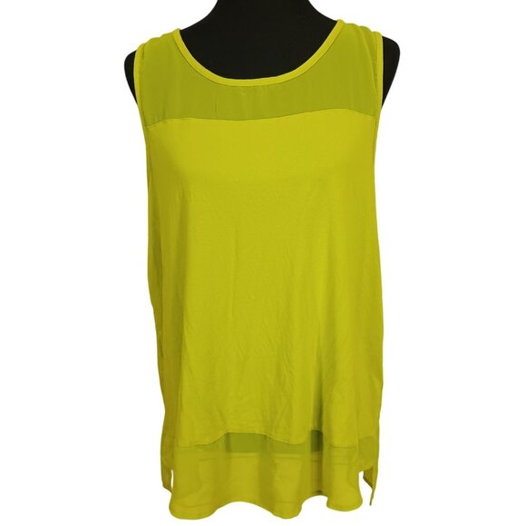 VINCE CAMUTO Light Lime Green High Low Flowy Sleeveless Pleat Tank Top sz XL - Picture 1 of 8